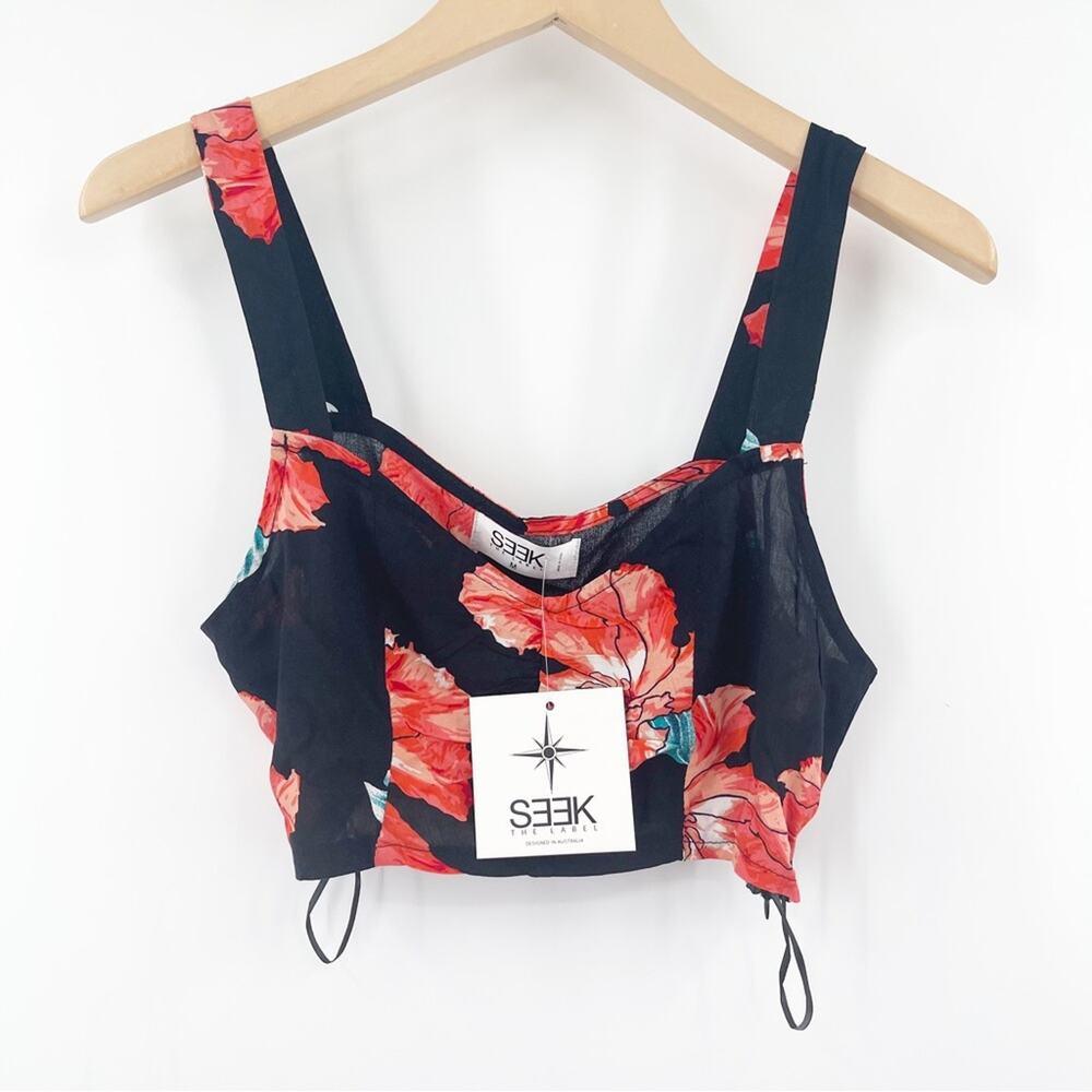 LF SEEK THE LABEL Tropical Floral Beach Crop Tank Top Australia NWT Size Medium
